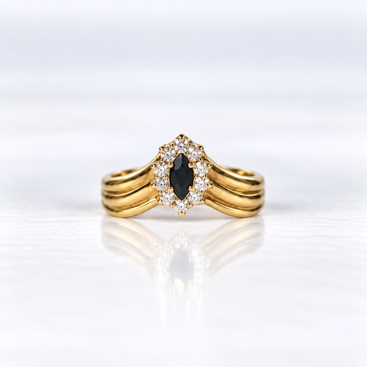 14ct Yellow Gold Marquise-Cut Sapphire and Diamond Dress Ring
