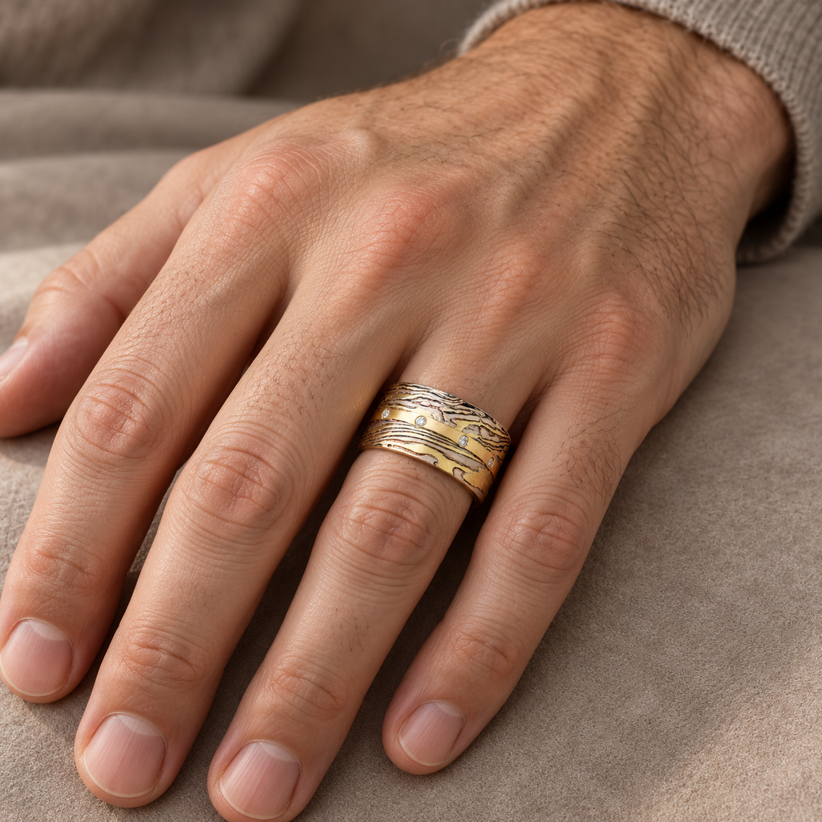 18ct Gold, 14ct Gold & 925 Sterling Silver Inlay Men’s Ring
