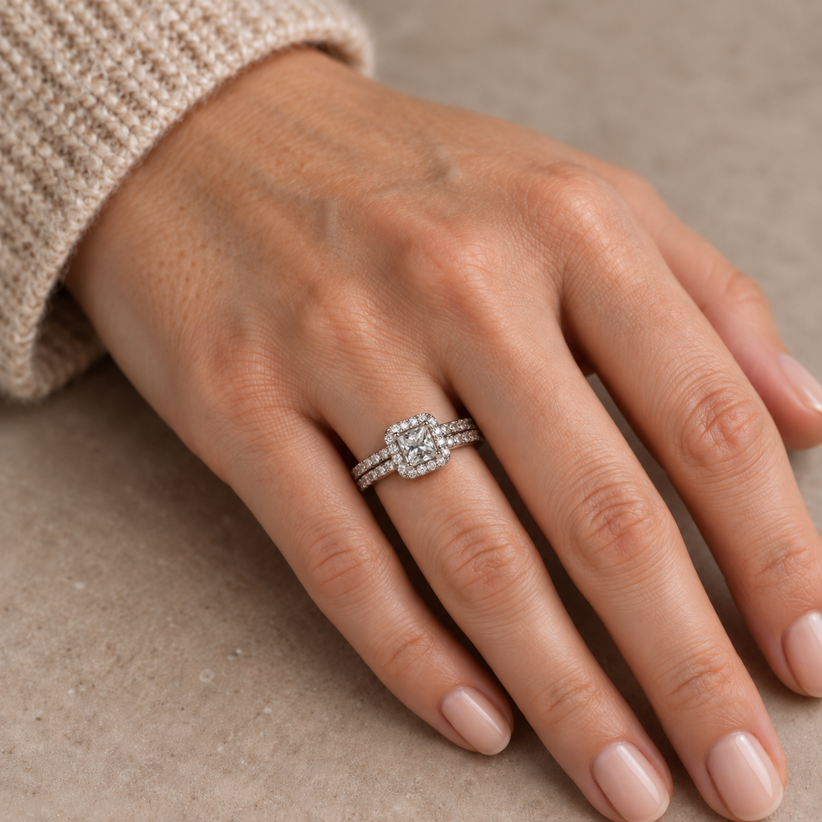 18ct White Gold GIA-Certified 0.50ct Diamond Halo Engagement Ring – H/SI1