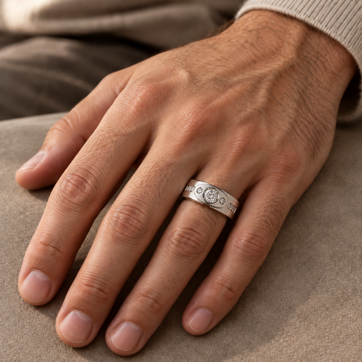 18ct White Gold Men’s Bezel-Set Diamond Ring