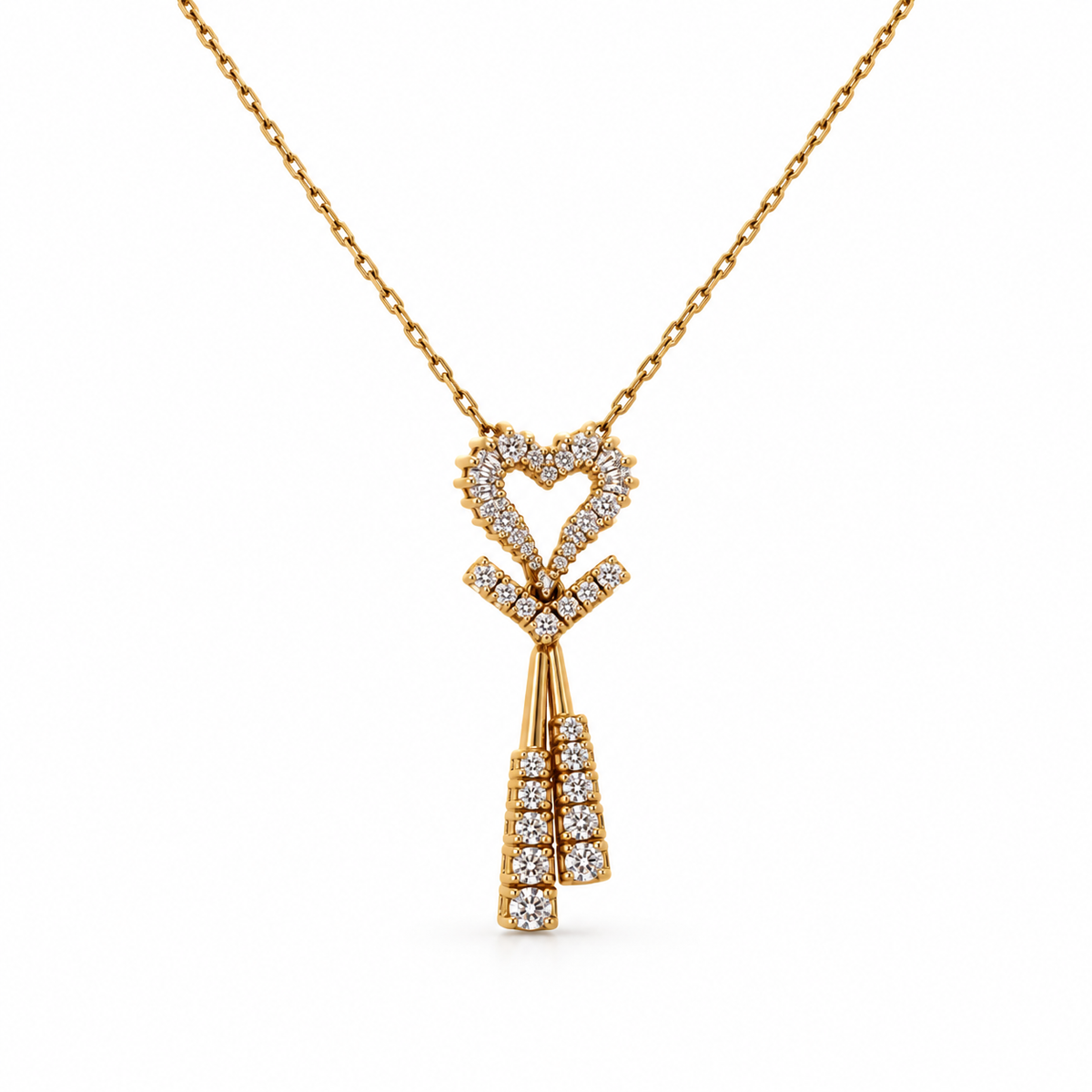 18ct Yellow Gold Diamond Heart Tassel Necklace