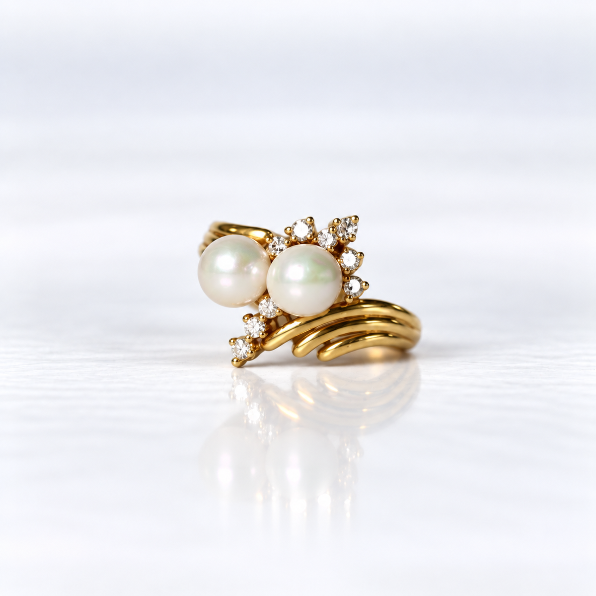18ct Yellow Gold Twin-Pearl and Diamond Dress Ring
