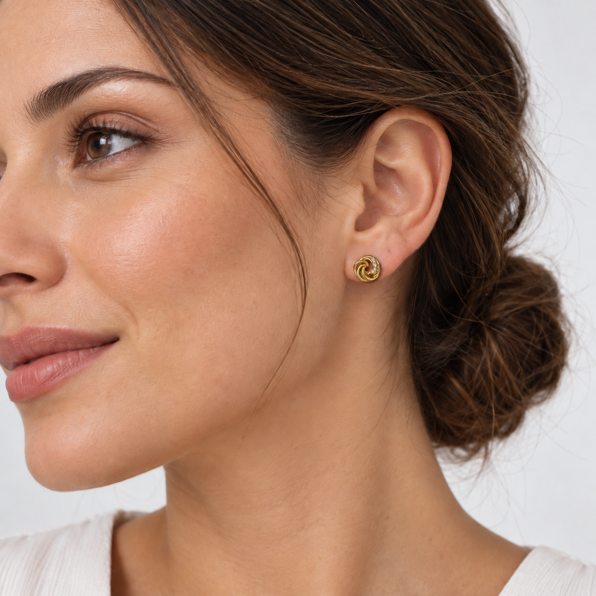 18ct Yellow Gold Twisted Knot Stud Earrings with Diamond Accents