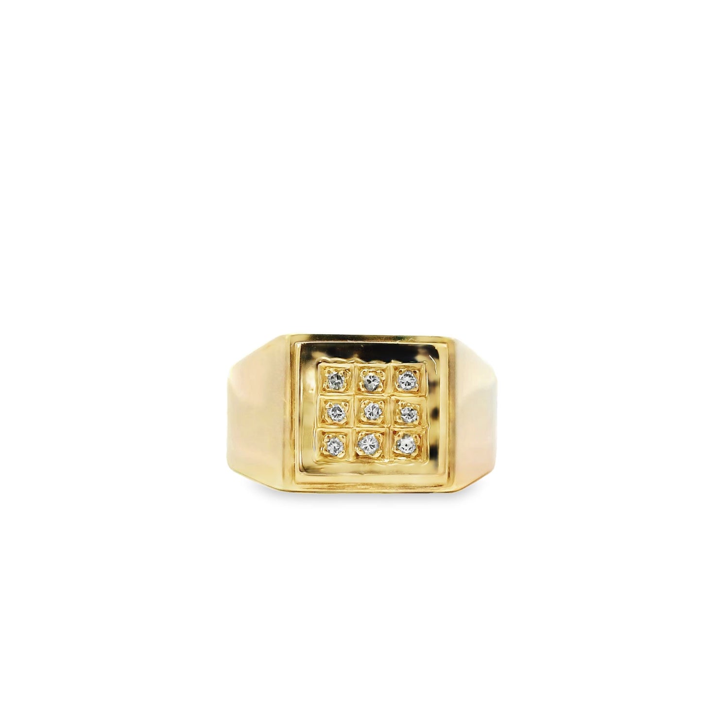 18K Yellow Gold Mens Diamond Square Signet Ring