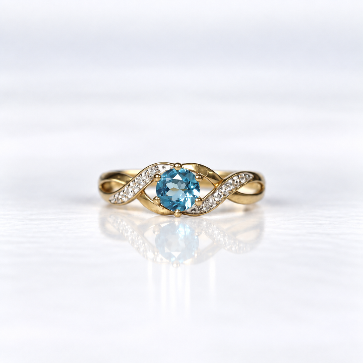 9ct Yellow Gold Aquamarine and Diamond Dress Ring