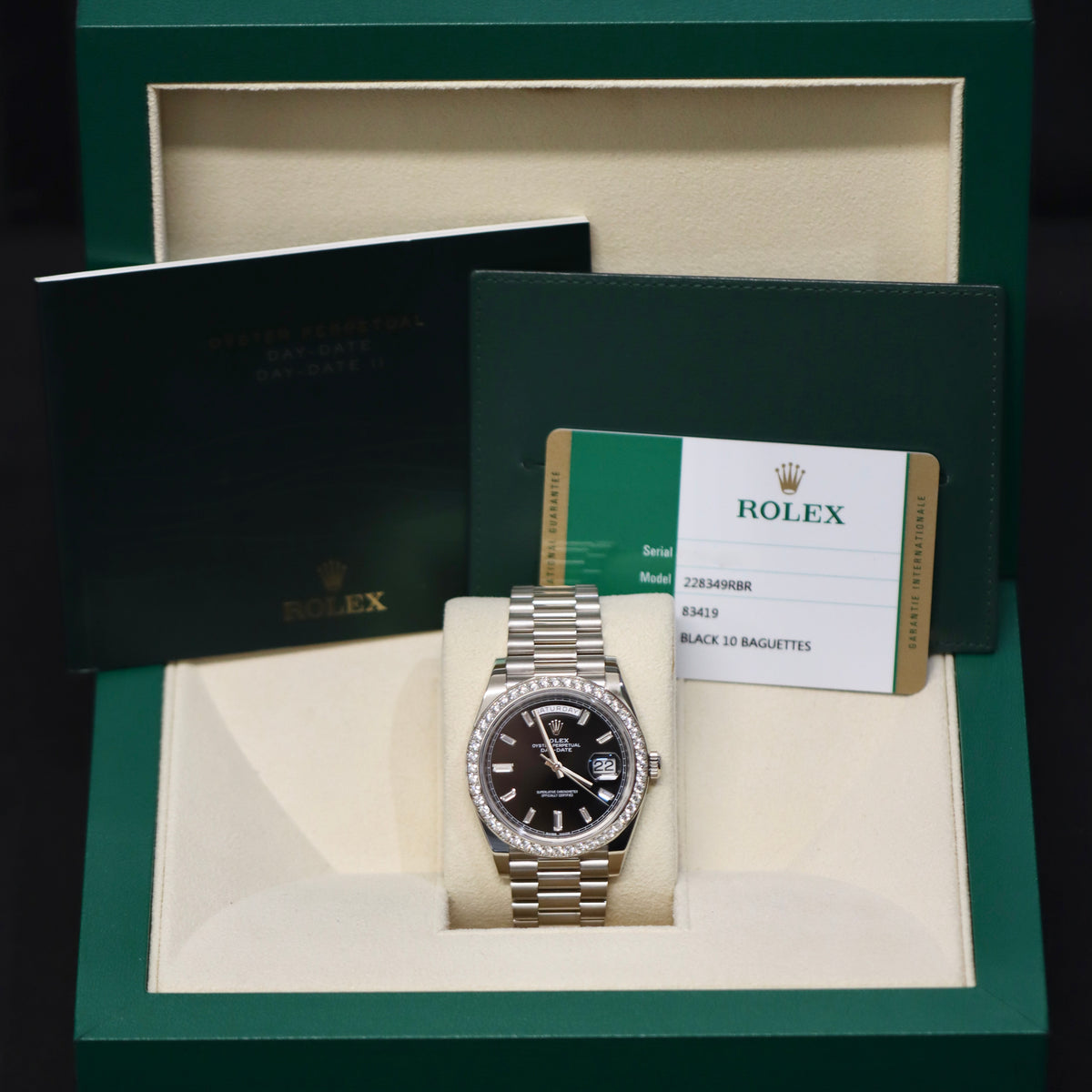 Rolex Day-Date 40 Factory Diamond bezel and Black Baguette Diamond Dial