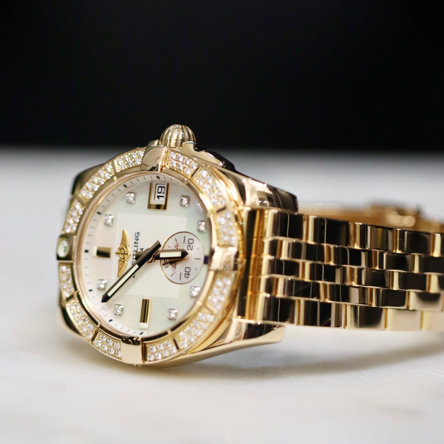 18K Yellow Gold Breitling Galactic 36MM - REF: H3733053 - MOP - Factory Diamonds