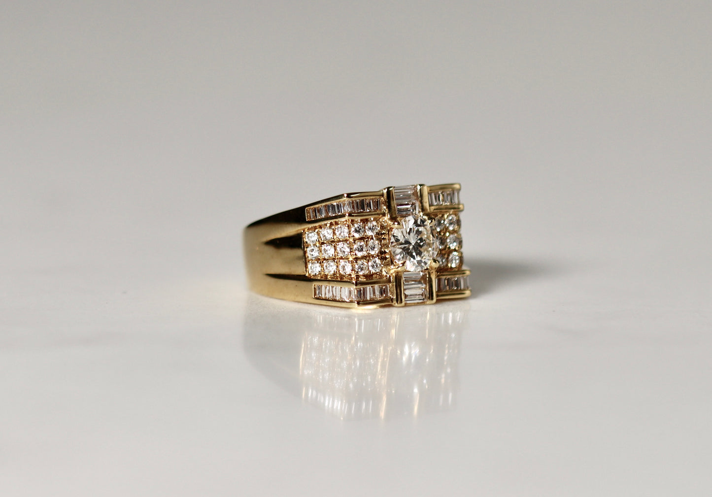 18K Yellow Gold Baguette Diamond Ring