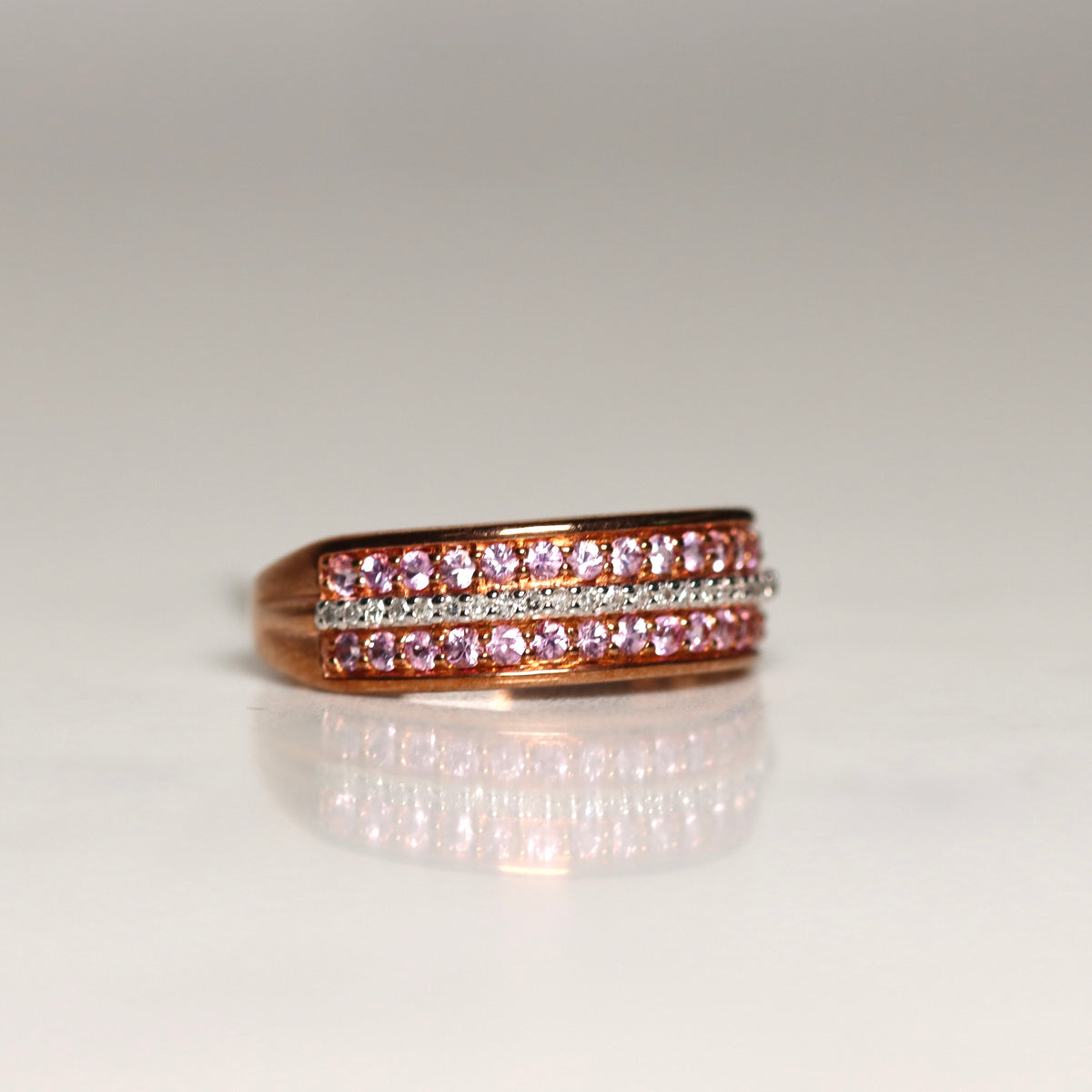 9ct Rose Gold Pink Sapphire & Diamon Ring