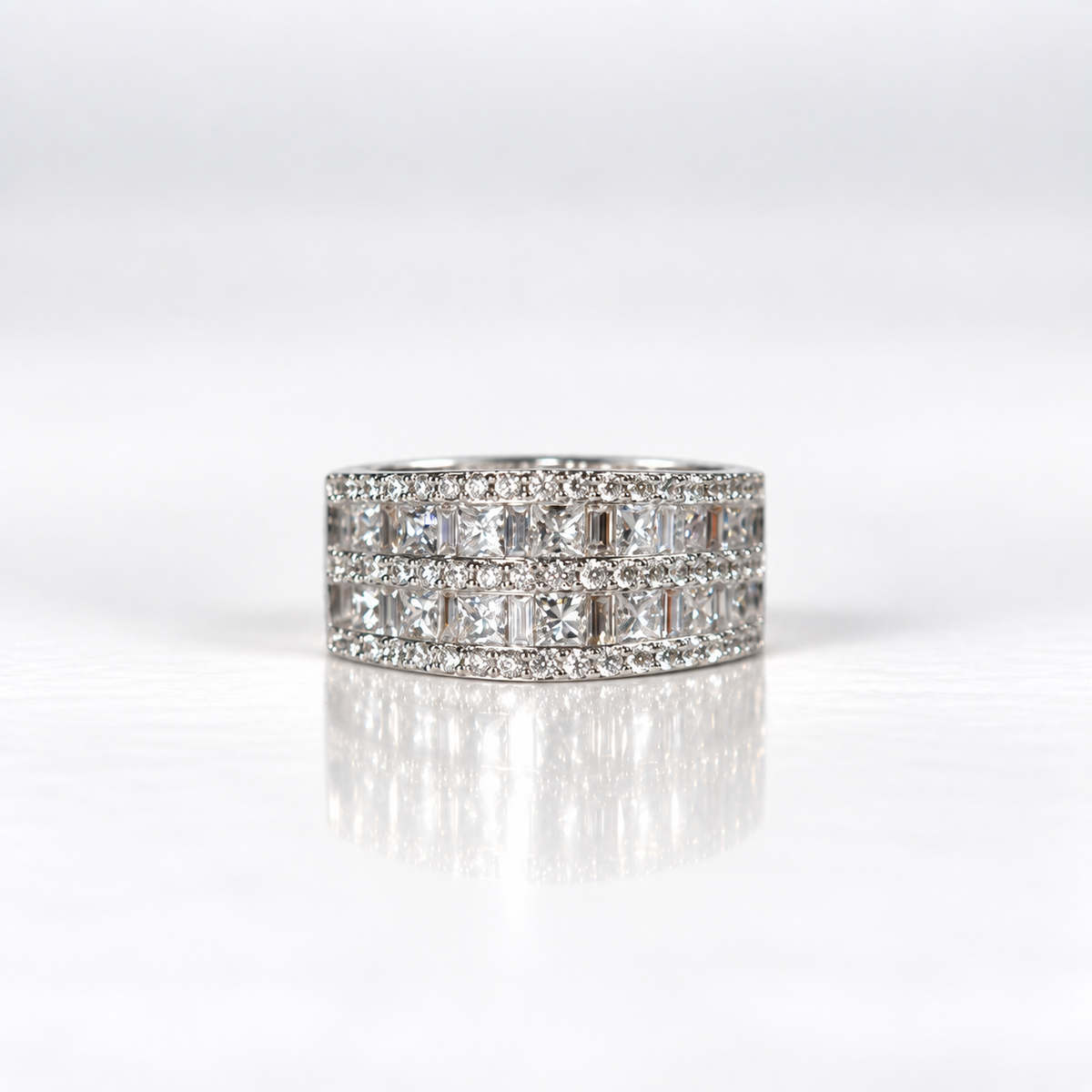 14ct White Gold Round, Baguette & Princess-Cut Diamond Dress Ring