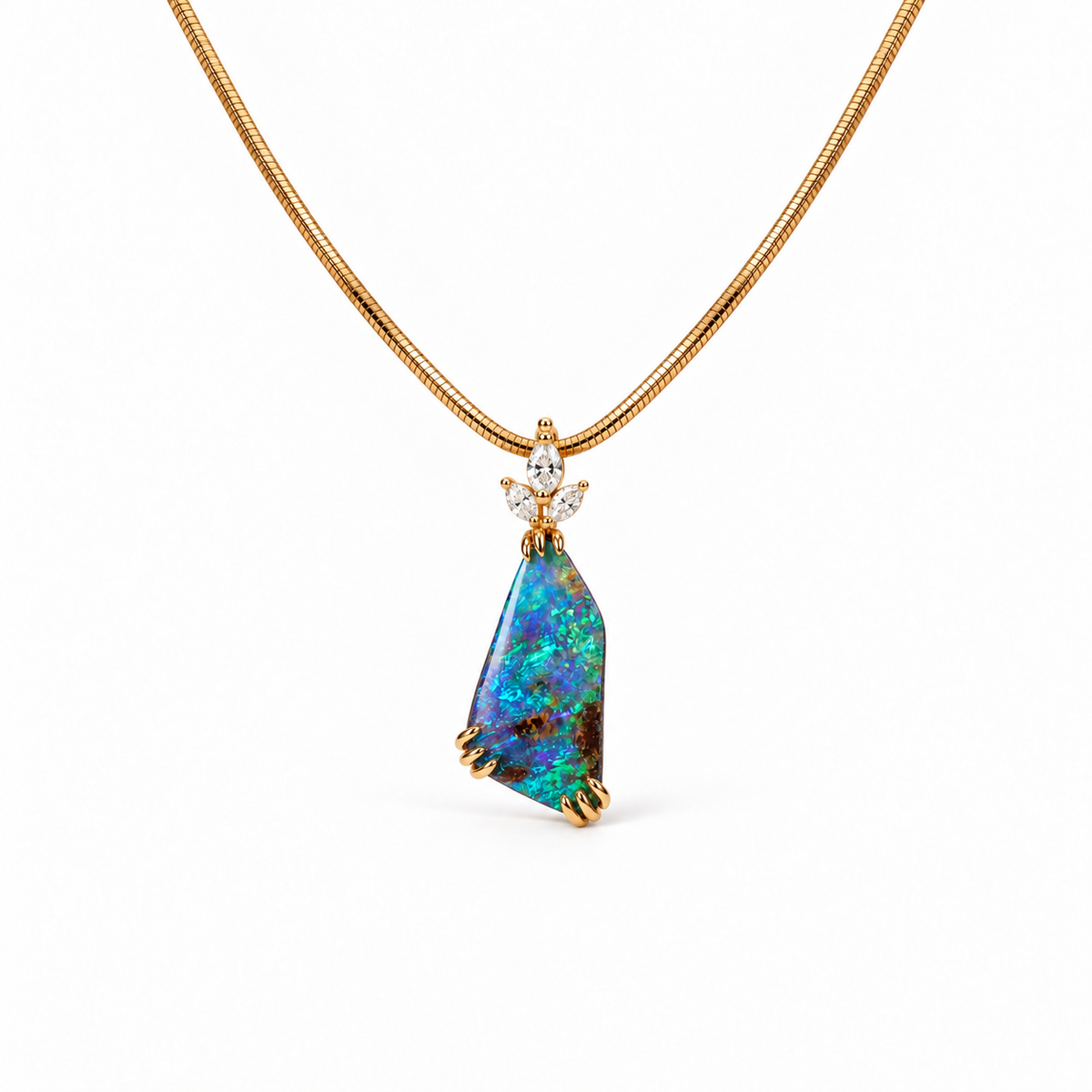 14ct Yellow Gold Lightning Ridge Opal and Diamond Pendant
