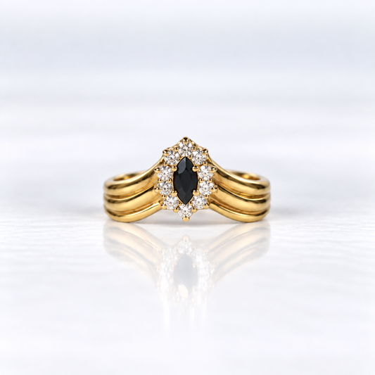 14ct Yellow Gold Marquise-Cut Sapphire and Diamond Dress Ring
