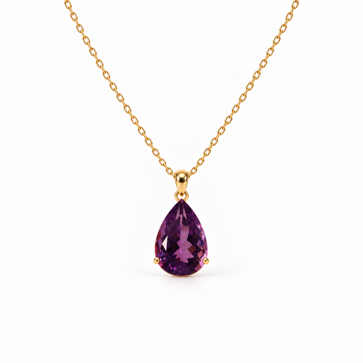 14ct Yellow Gold Pear-Shaped Amethyst Pendant