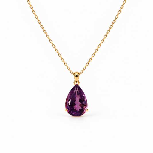 14ct Yellow Gold Pear-Shaped Amethyst Pendant-Pendant Only