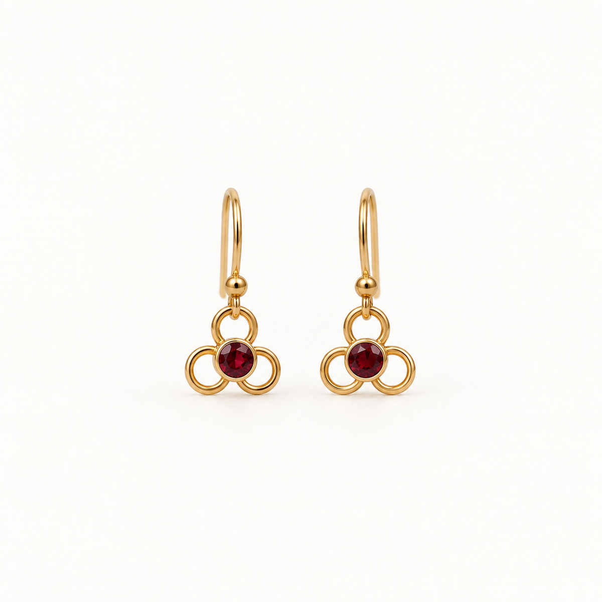 14ct Yellow Gold Vintage-Style Ruby Flower Drop Earrings