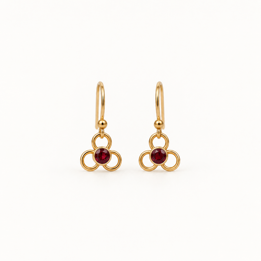 14ct Yellow Gold Vintage-Style Ruby Flower Drop Earrings