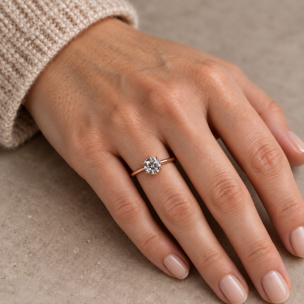 18ct Rose Gold 1.25ct Six-Claw Diamond Solitaire Ring – HRD Certified