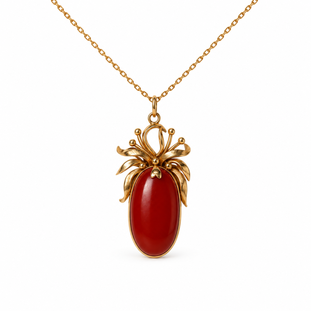 18ct Rose Gold Carnelian Cabochon Pineapple Pendant-Pendant Only