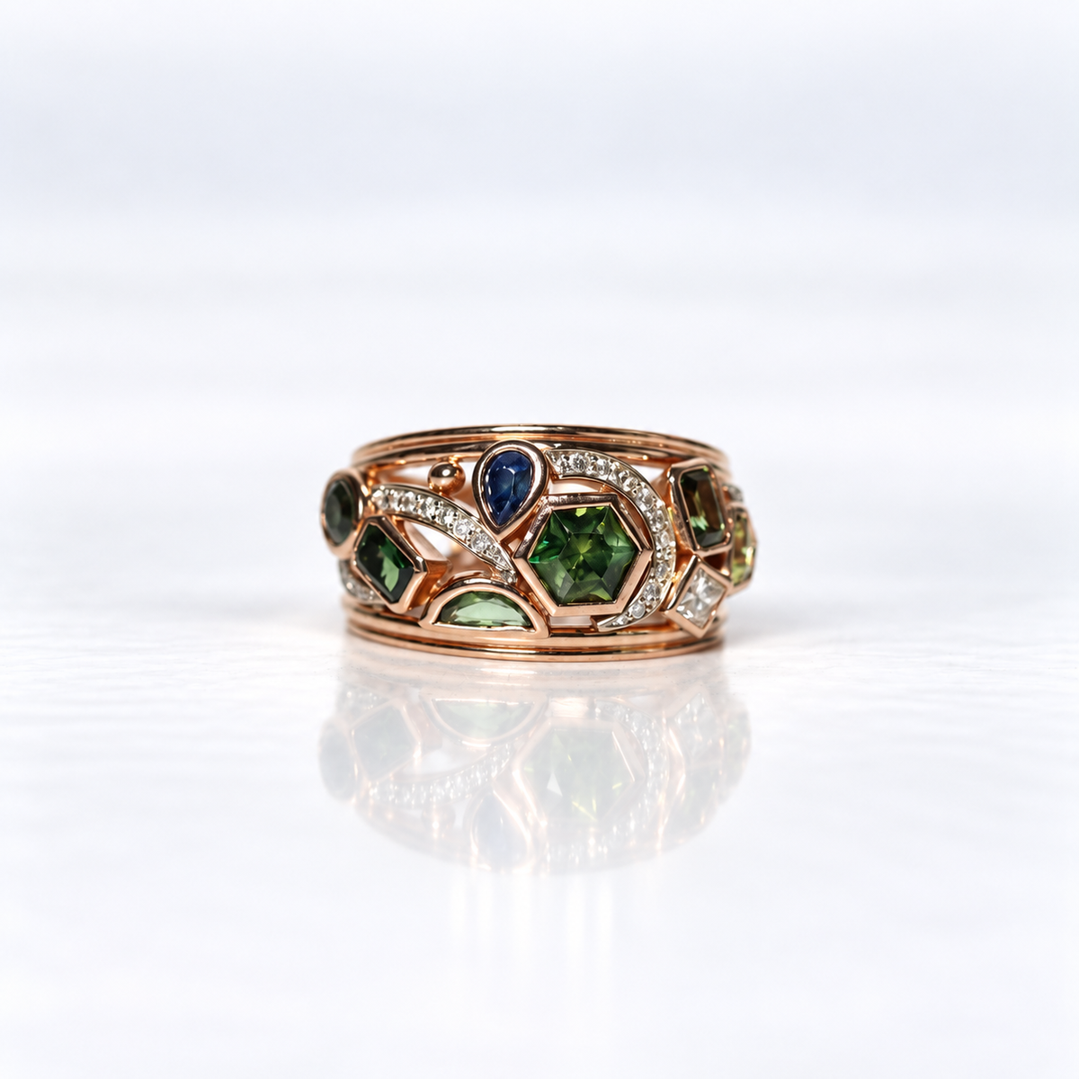 18ct Rose Gold Sapphire and Diamond Ladies’ Dress Ring