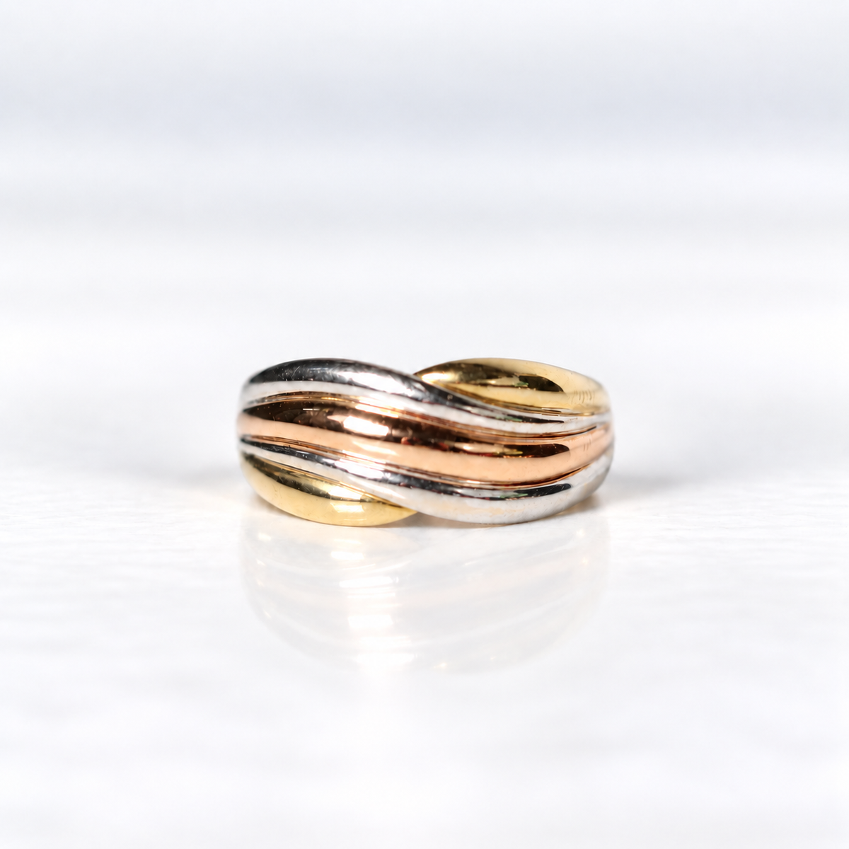 18ct Tri-Colour Gold Mens Wave Design Dress Ring