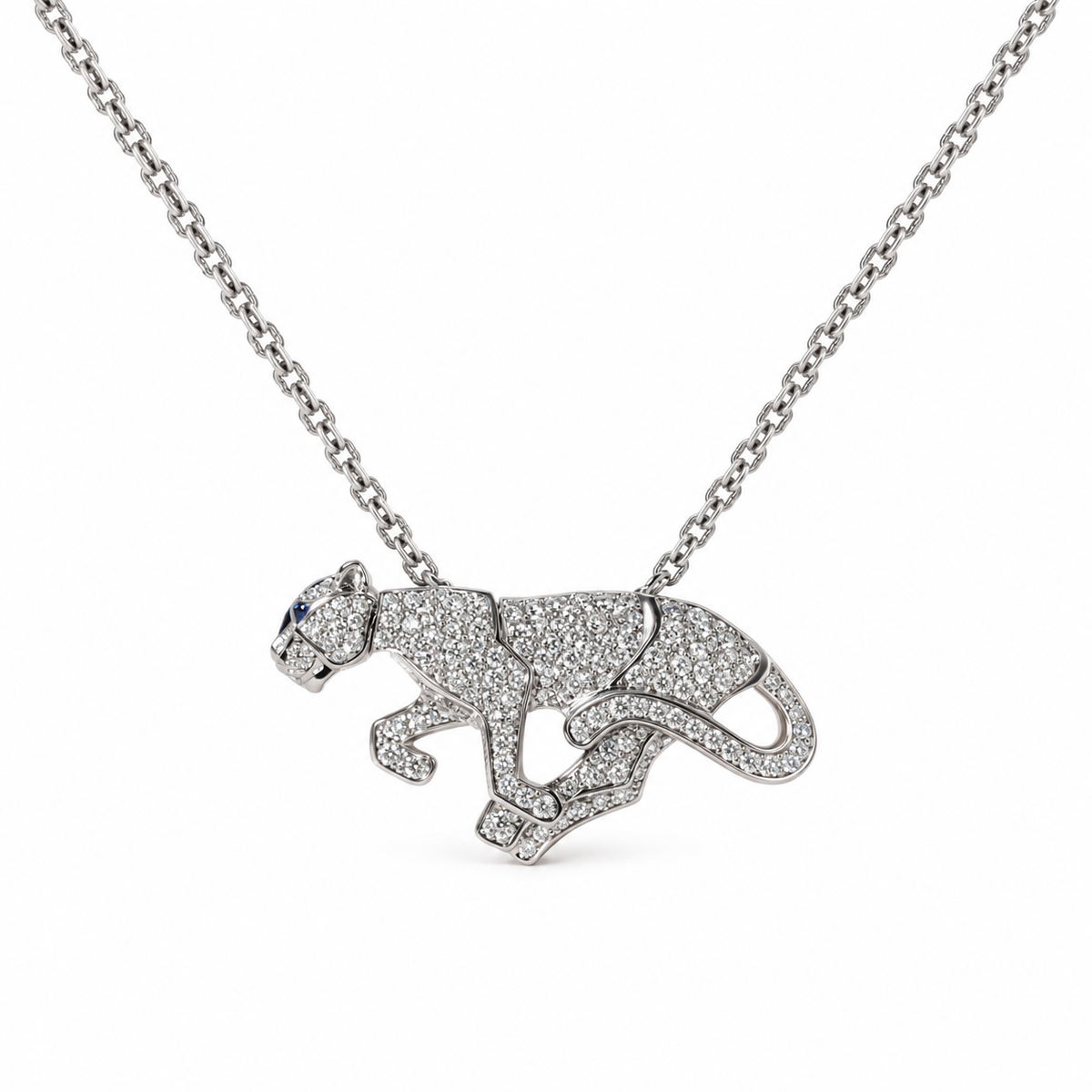 18ct White Gold 1.20ct Pavé Set Diamond Panther Pendant with 18kt white gold chain