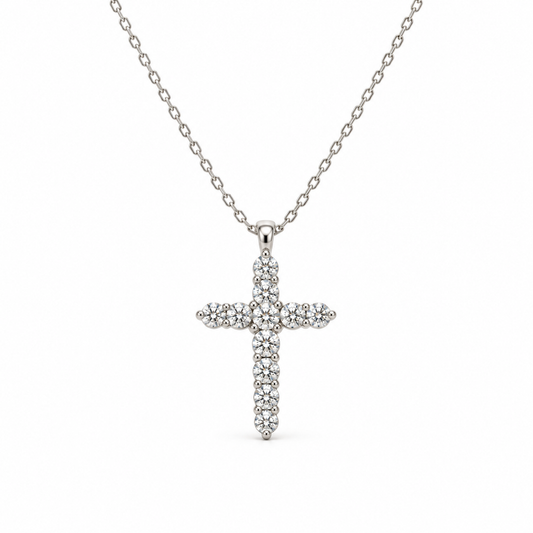 18ct White Gold Diamond Cross Pendant-Pendant Only