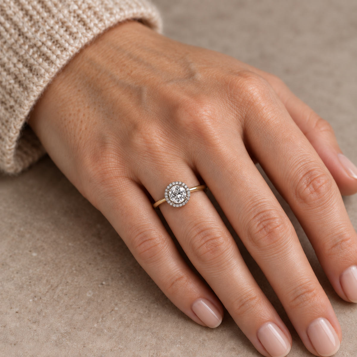 18ct Yellow Gold 0.65ct Diamond Halo Engagement Ring