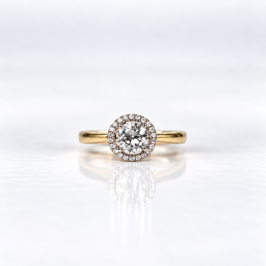 18ct Yellow Gold 0.65ct Diamond Halo Engagement Ring
