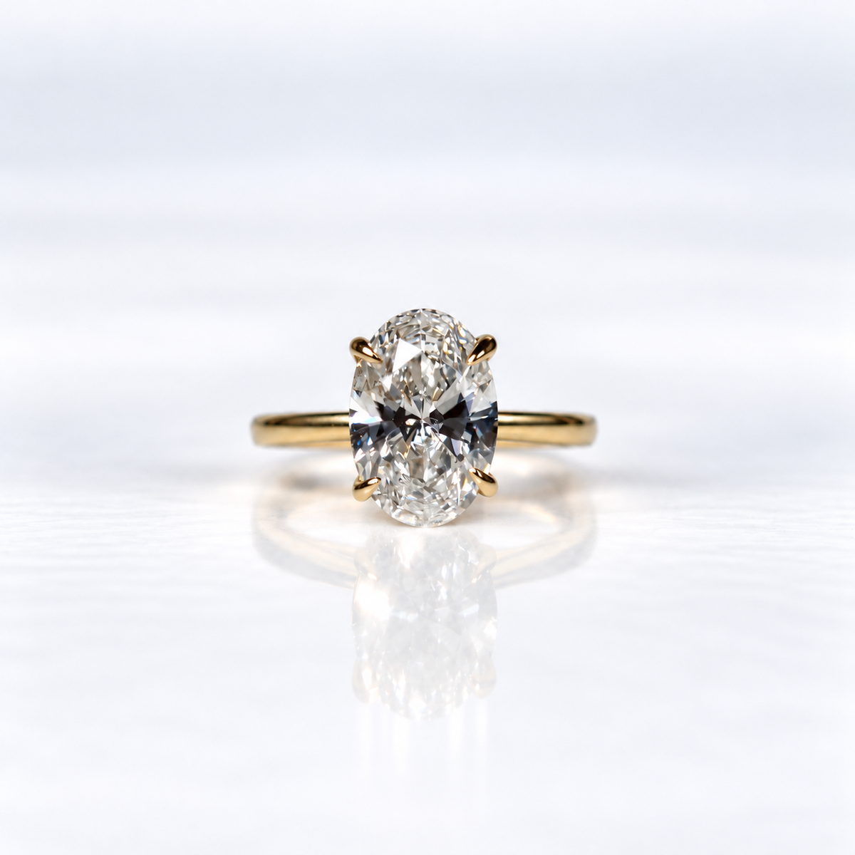 18ct Yellow Gold 4.10ct Oval-Cut Lab-Grown Diamond Solitaire Engagement Ring