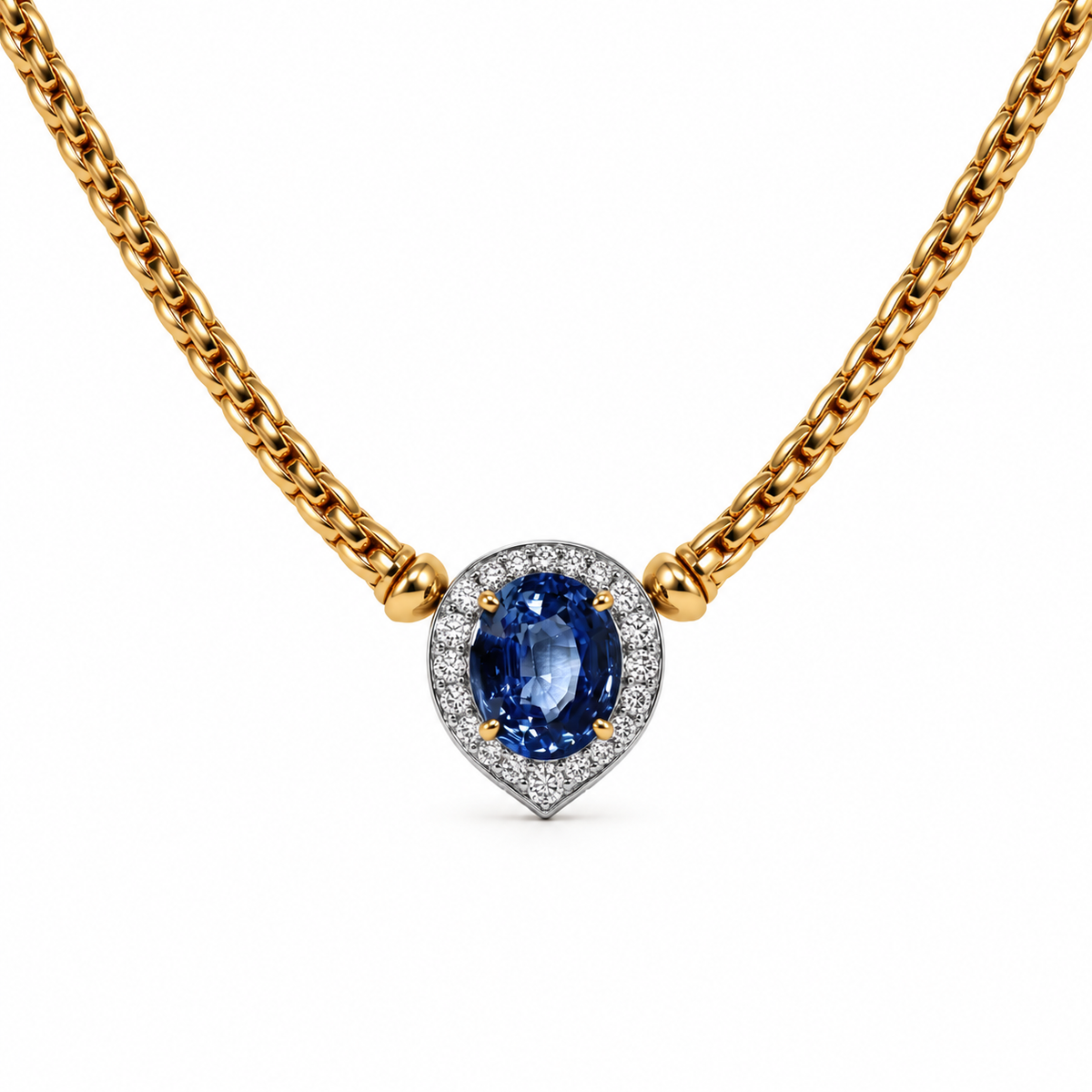 18ct Yellow Gold 7.50ct Blue Celon Sapphire Pendant and  Necklace