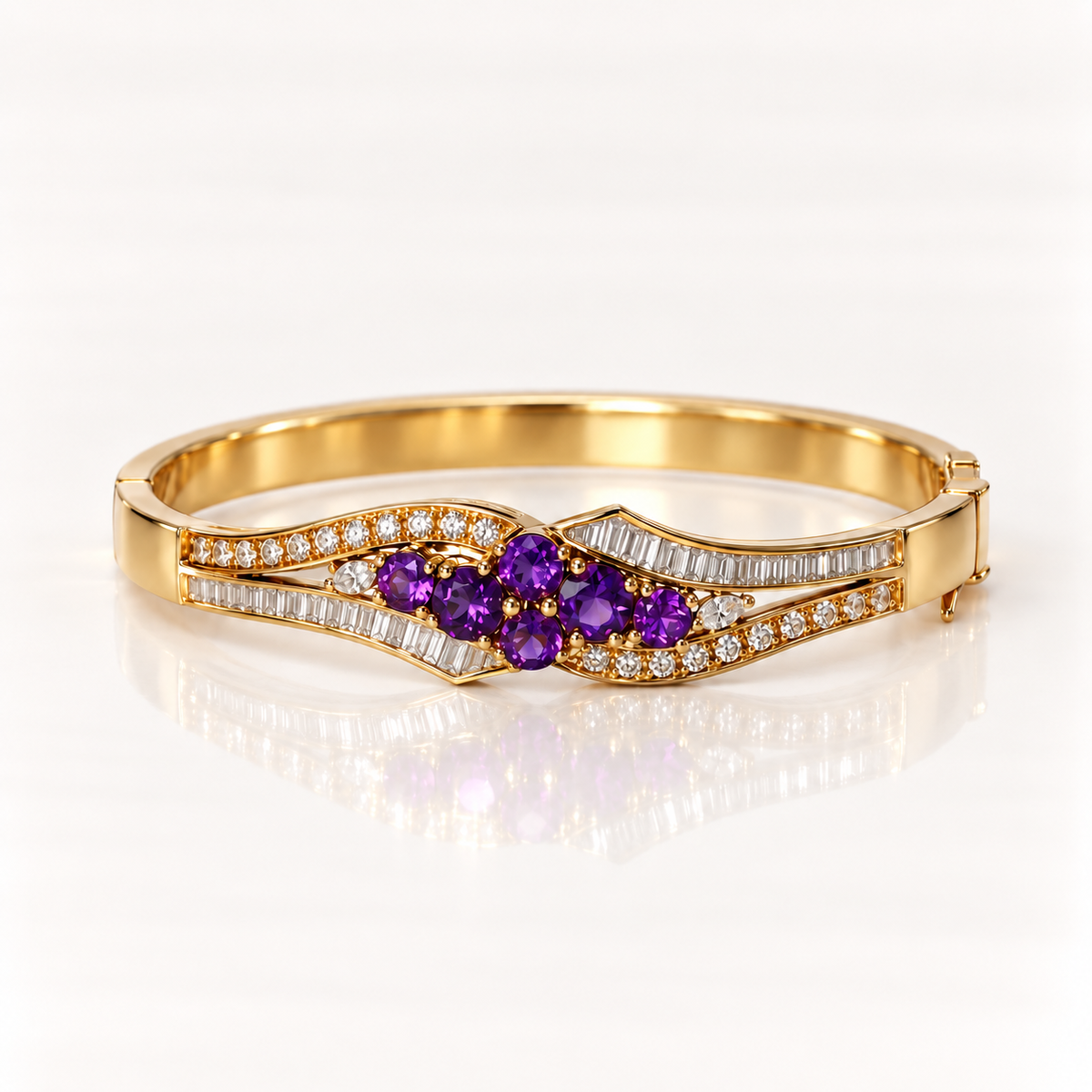 18ct Yellow Gold Amethyst & Diamond Bangle