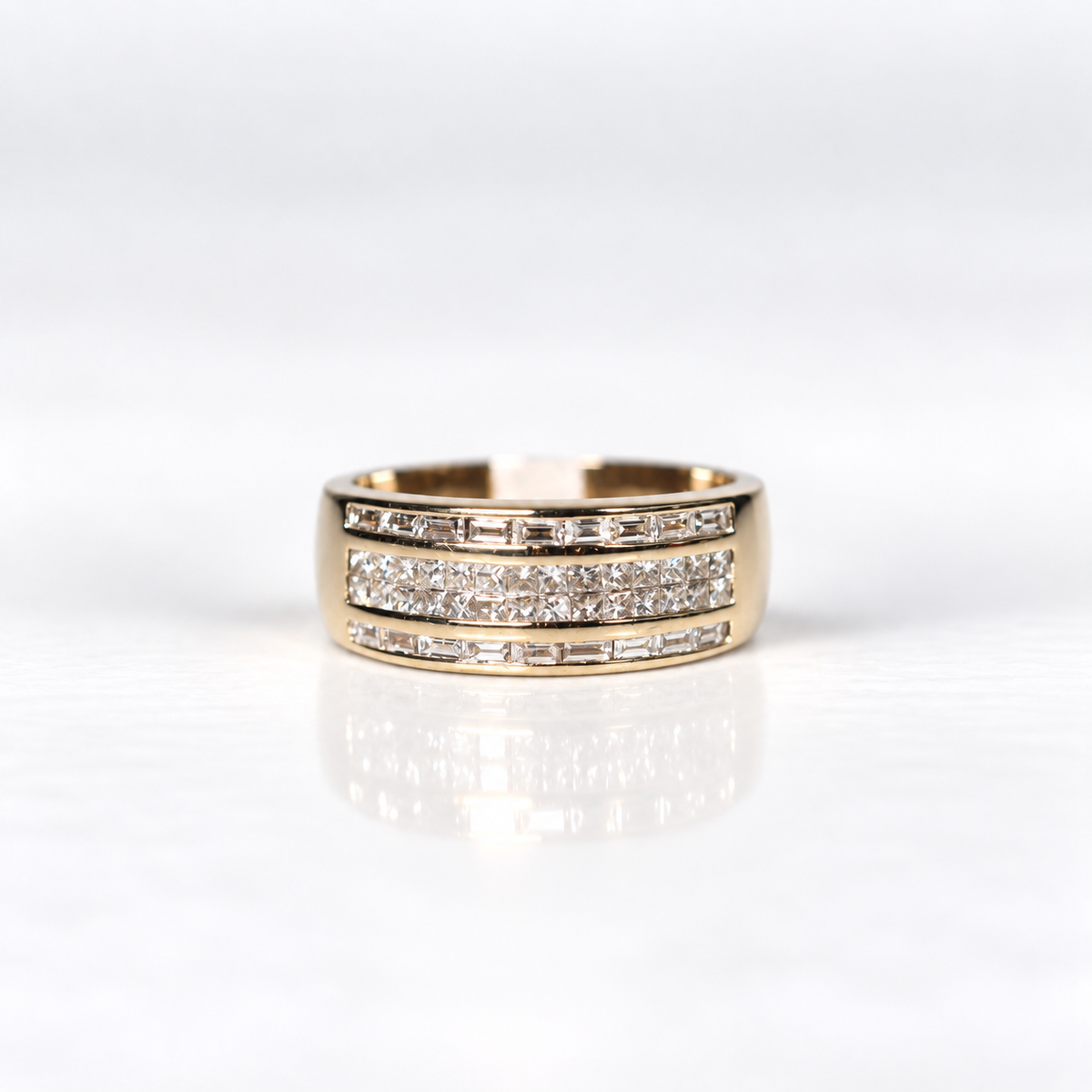 18ct Yellow Gold Baguette & Princess-Cut Diamond Mens Ring
