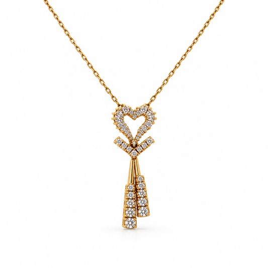 18ct Yellow Gold Diamond Heart Tassel Necklace