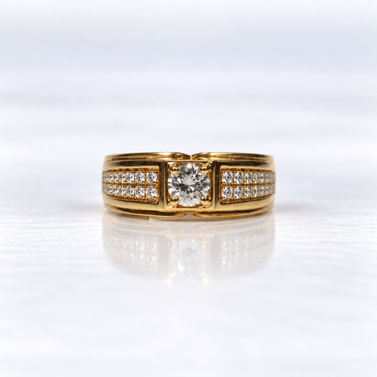 18ct Yellow Gold Men’s 1.00ct F/VVS Diamond Ring with Shoulder Stones