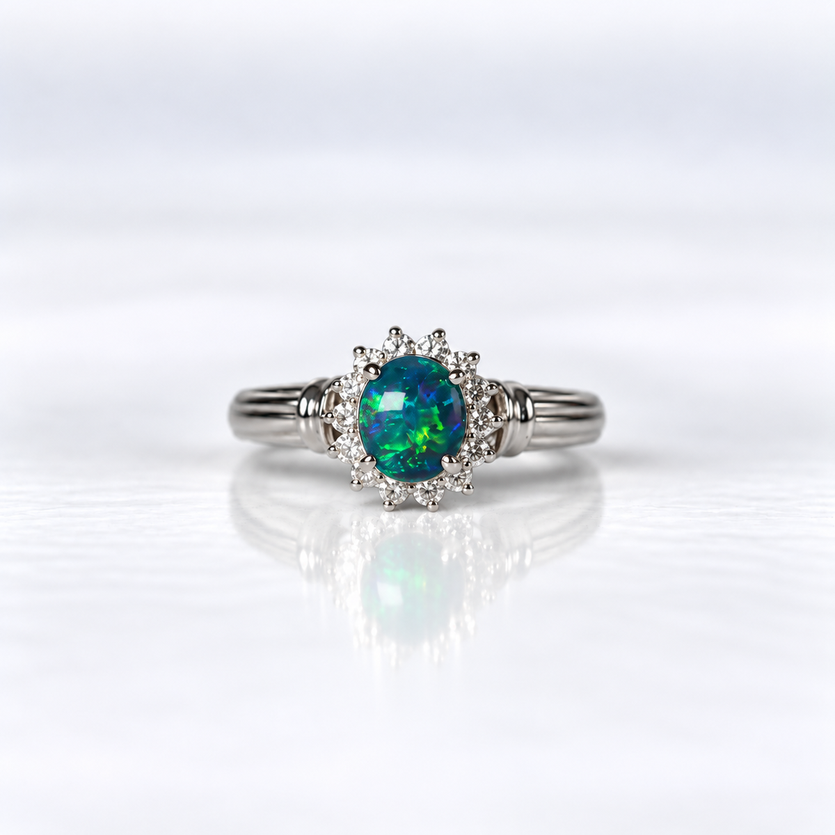 18ct Yellow Gold Oval Cabochon Australian Opal and Diamond Dress Ring