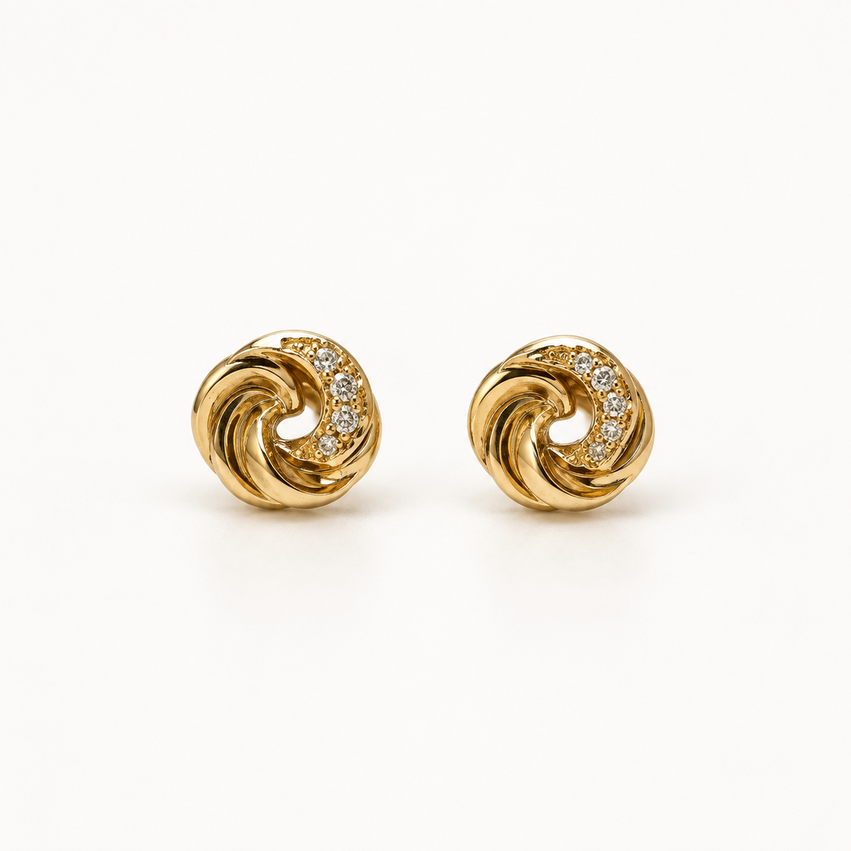18ct Yellow Gold Twisted Knot Stud Earrings with Diamond Accents