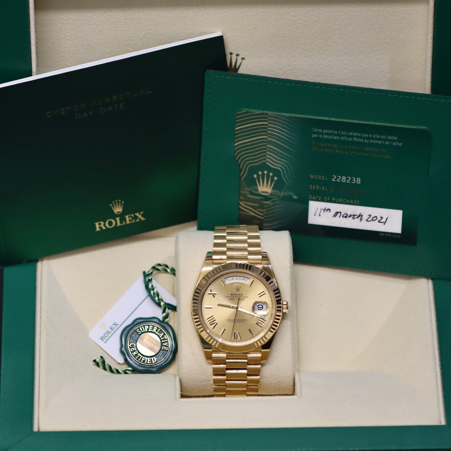 2021 Rolex Day-Date 40MM - Champagne Roman - Ref 228238