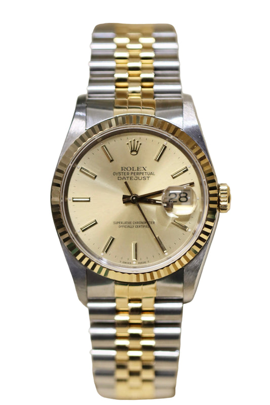 Rolex Datejust 36MM - Champagne - Ref: 16233 - 18K Yellow Gold & Steel
