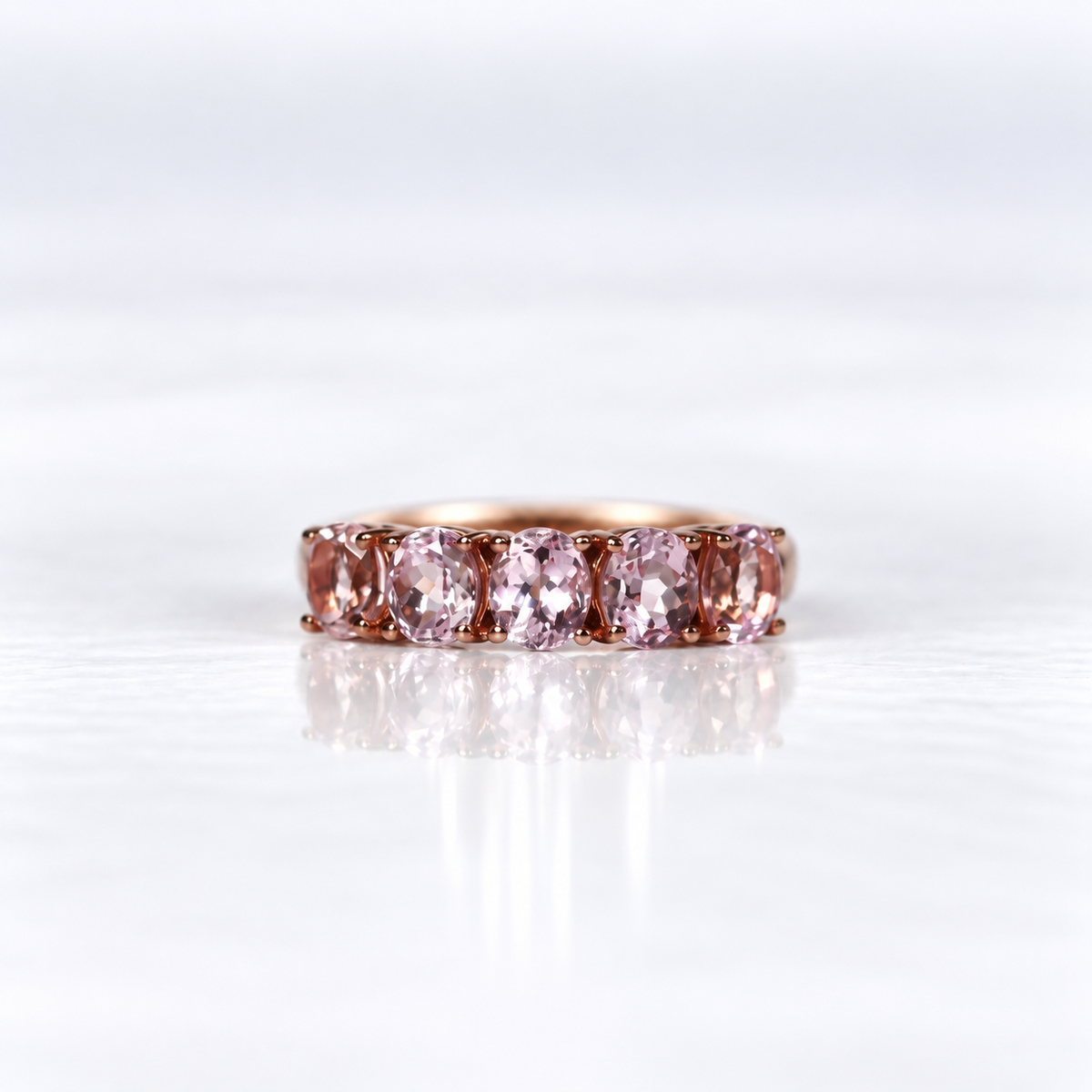 9ct Rose Gold Five-Stone Oval-Cut Morganite Dress Ring