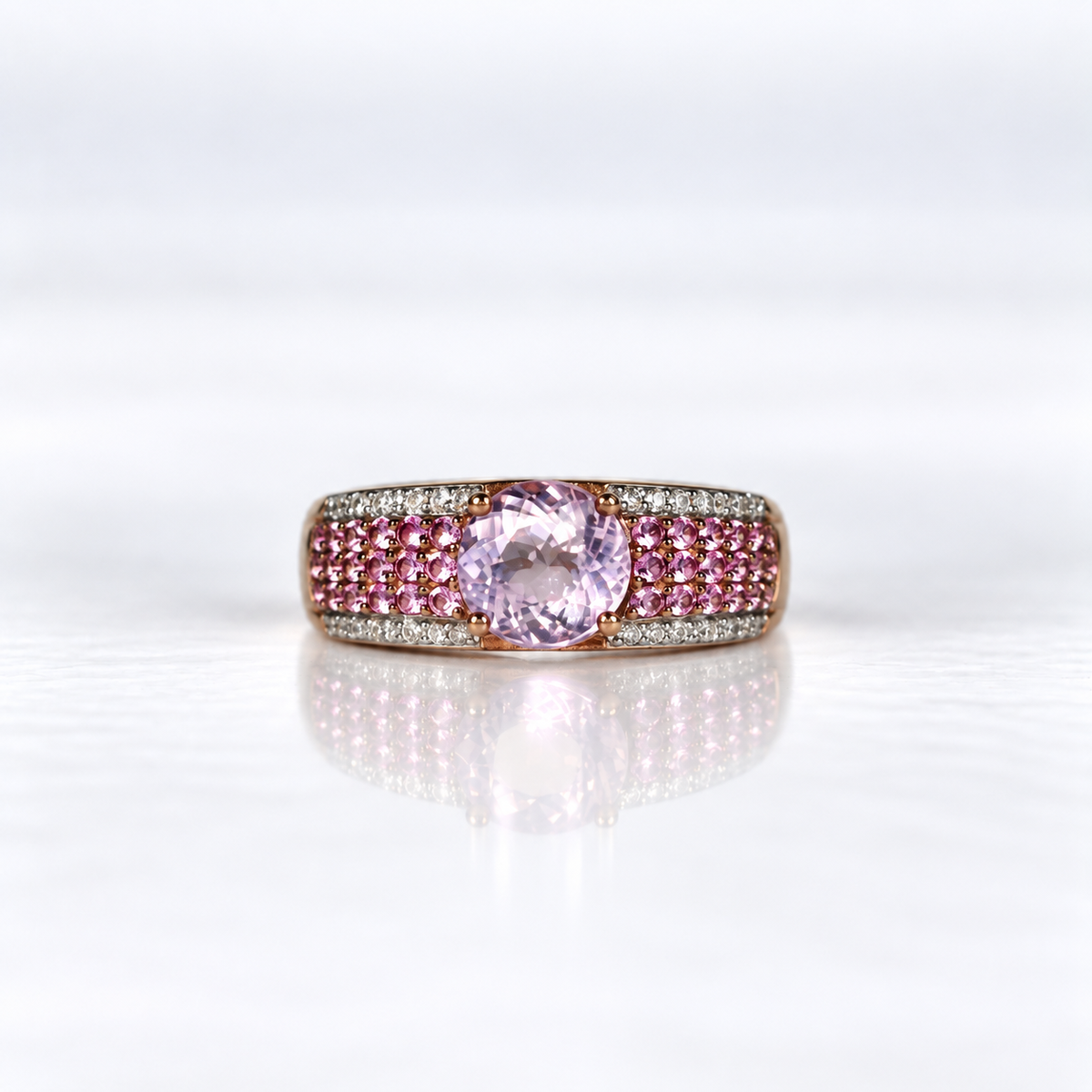 9ct Rose Gold Morganite, Pink Sapphire and Diamond Dress Ring