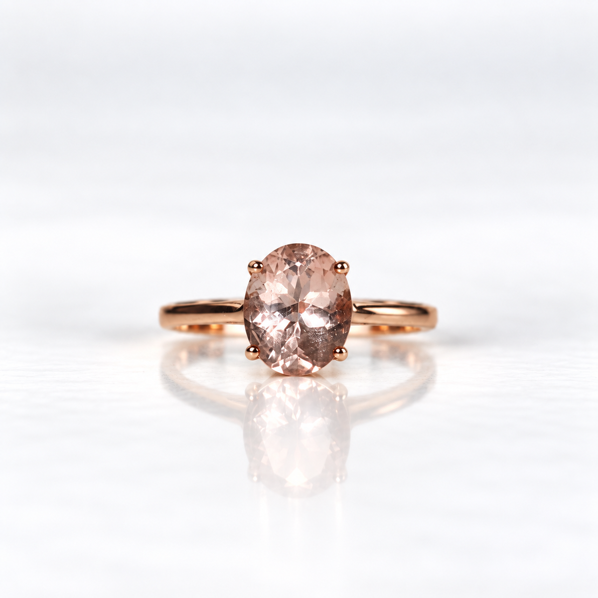 9ct Rose Gold Oval Morganite Solitaire Dress Ring