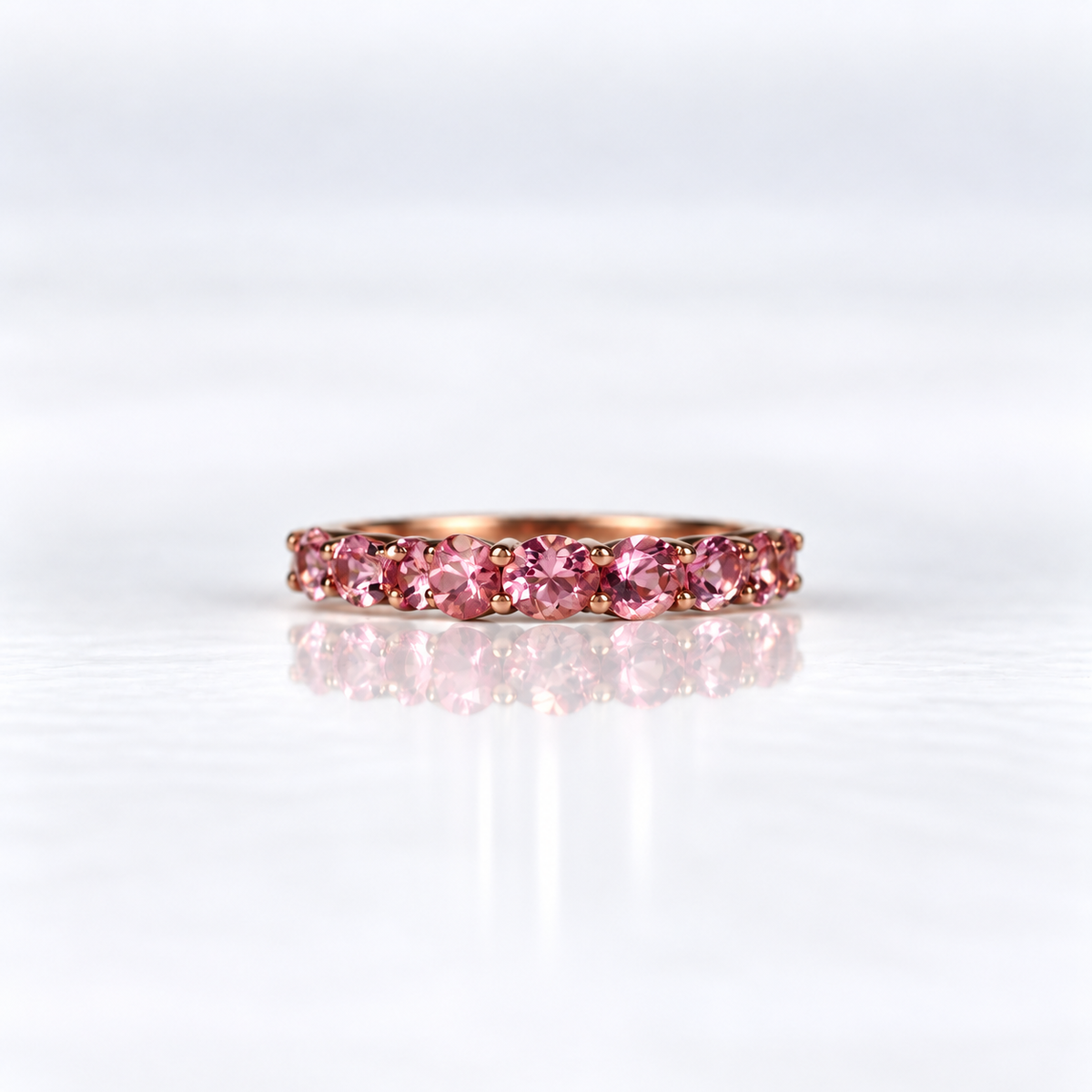 9ct Rose Gold Round Brilliant-Cut Pink Sapphire Dress Ring