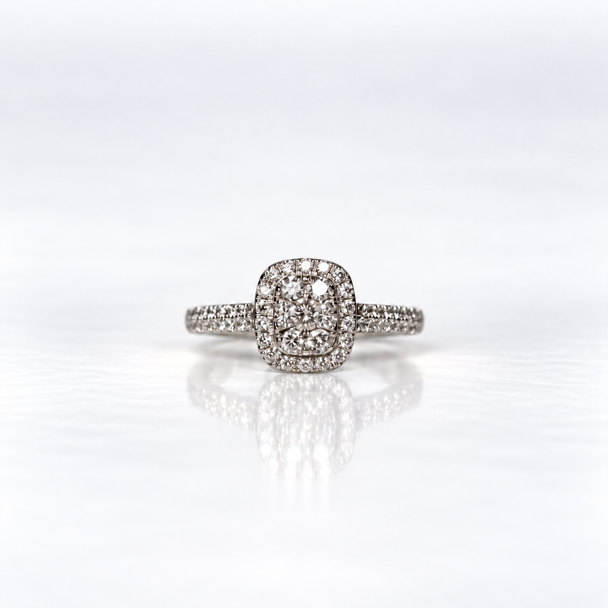 9ct White Gold Diamond Cluster Halo Dress Ring