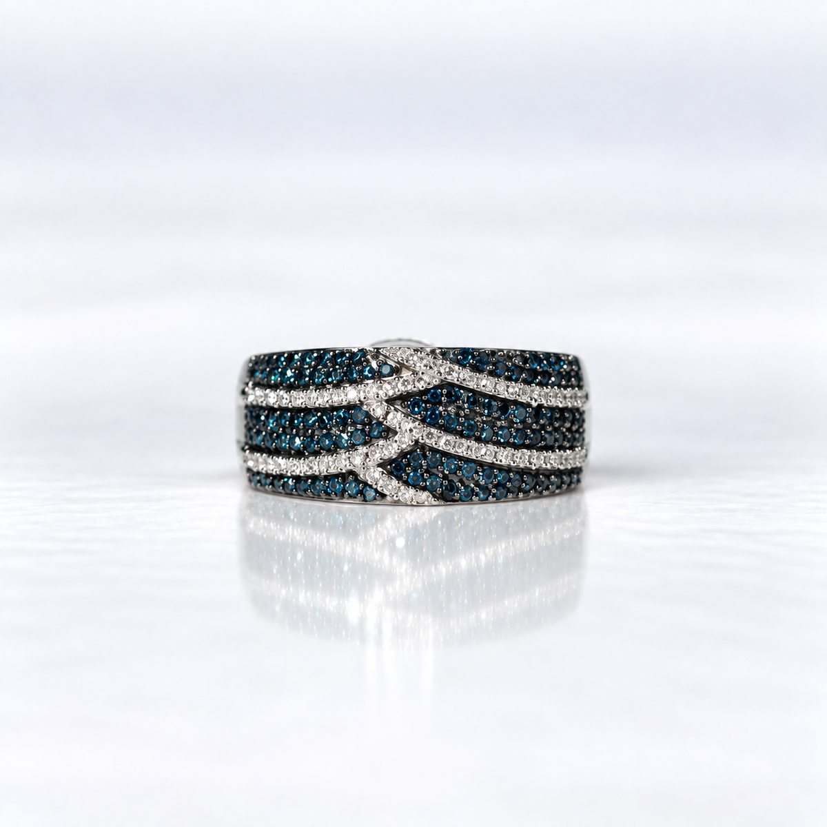 9ct White Gold Sapphire and Diamond Intricate Pavé-Set Dress Ring