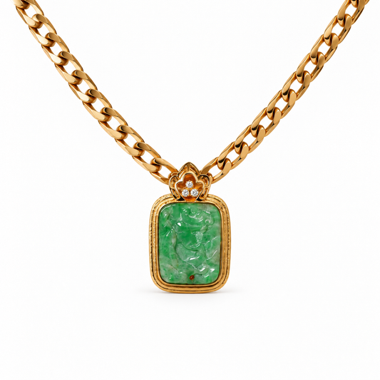 22ct Yellow Gold Jade and Diamond Pendant Enhancer-Pendant Only