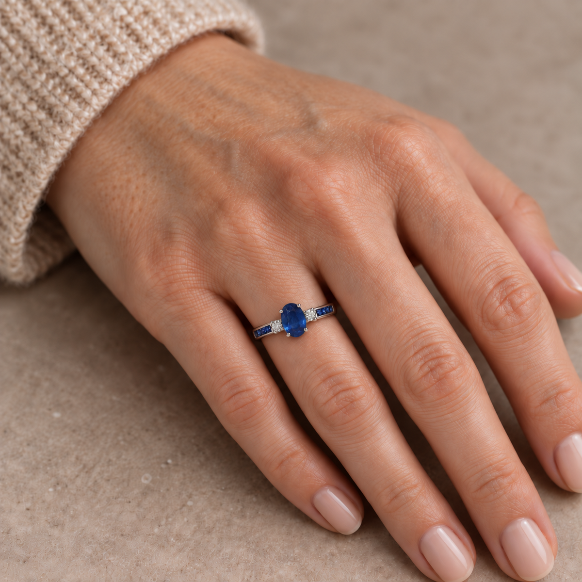 10ct White Gold Australian Sapphire and Diamond Dress Ring