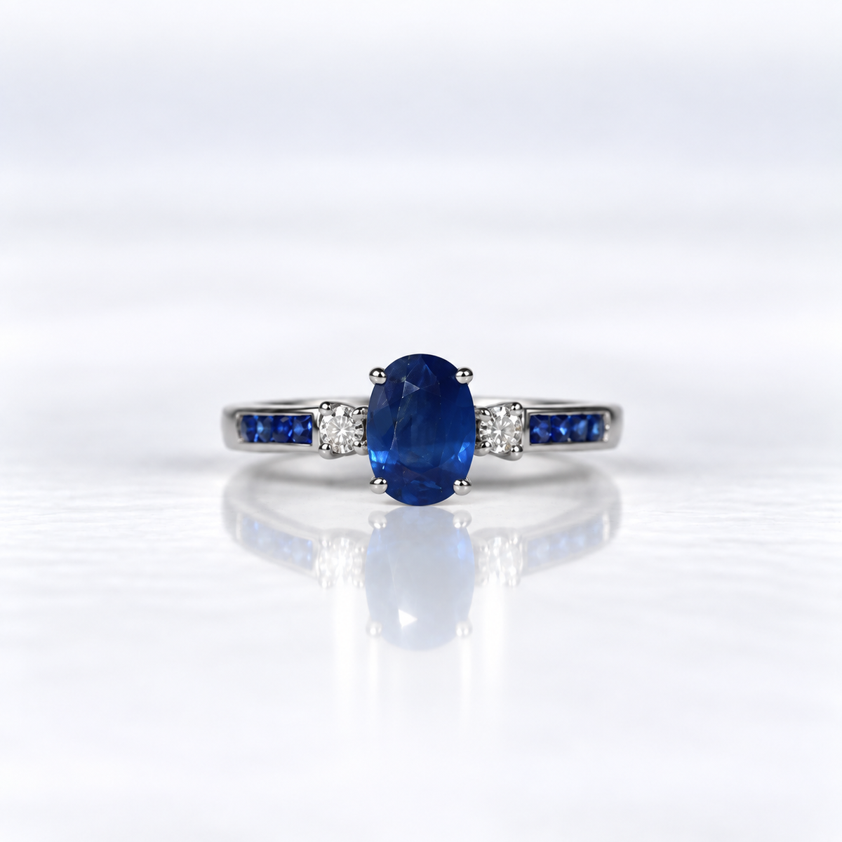 10ct White Gold Australian Sapphire and Diamond Dress Ring