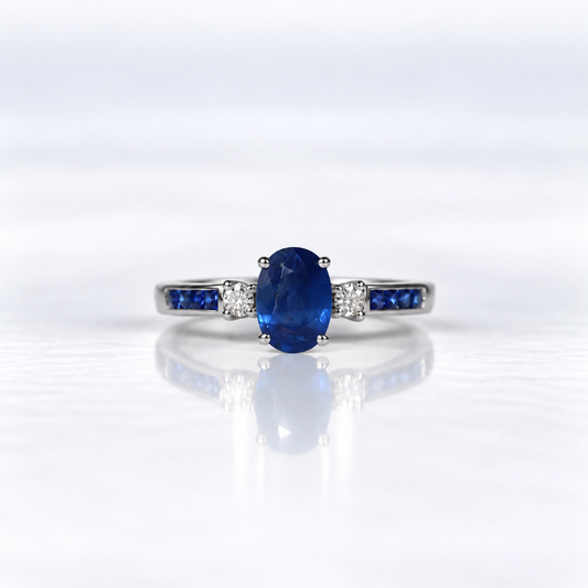 10ct White Gold Australian Sapphire and Diamond Dress Ring