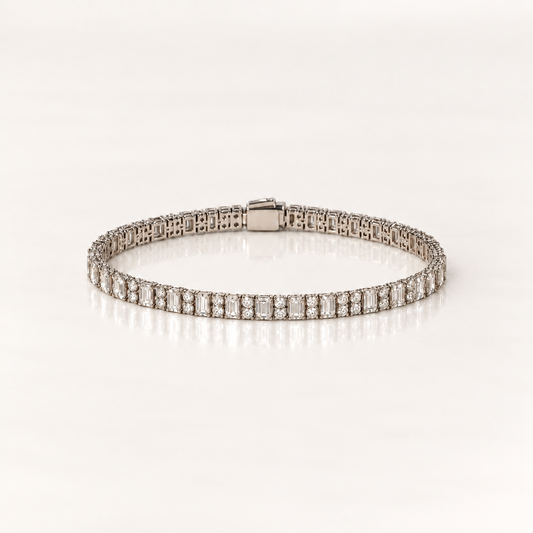 14ct White Gold 10.70ct Round & Baguette Lab-Grown Diamond Tennis Bracelet – E/F VS