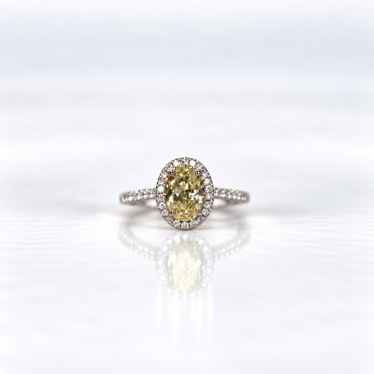 GIA-Certified 2.13ct Fancy Light Yellow Internally Flawless Oval Halo Natural Diamond Ring